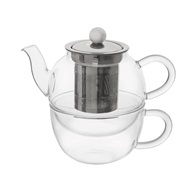 konvička na čaj 350ml se šálkem 300ml set 2v1 sklo s nerez sítkem