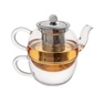 konvička na čaj 350ml se šálkem 300ml set 2v1 sklo s nerez sítkem